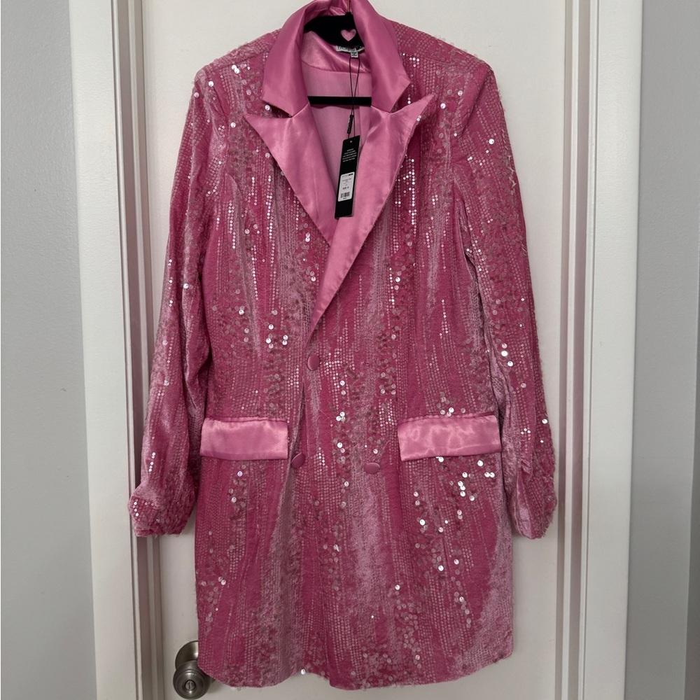 Fashion Nova Amelia Sequin Blazer Dress - Pink 1x
